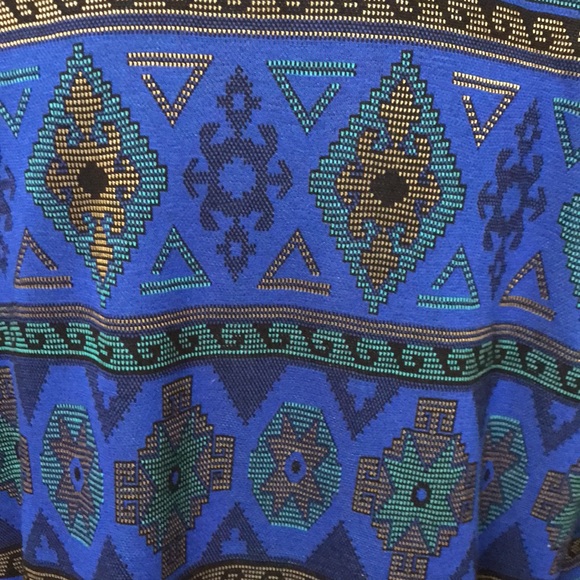 Graff Californiawear Vintage Open Front Cardigan Geometric Royal Blue/Gold/Green - Picture 7 of 15